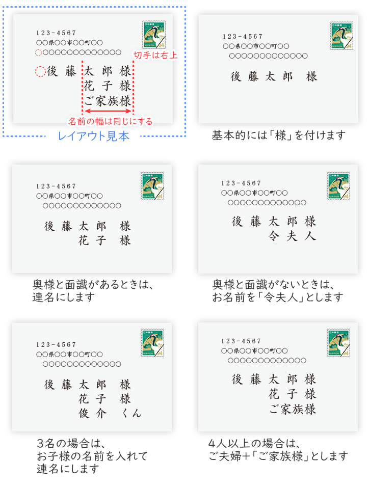 封筒宛名面の人数別の書き方