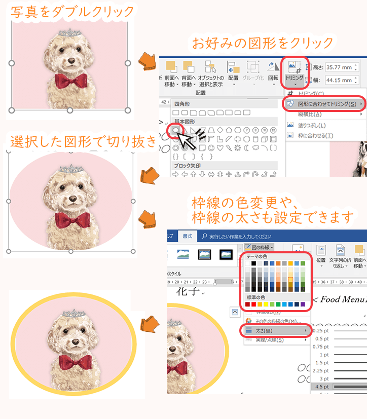 画像のトリミング方法と枠線の付け方