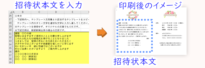 招待状の本文を入力をする