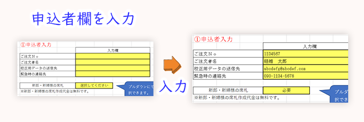 申込者欄に必要事項を入力する