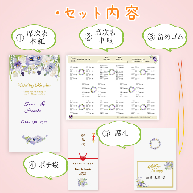 結婚式席次表席札のセット内容