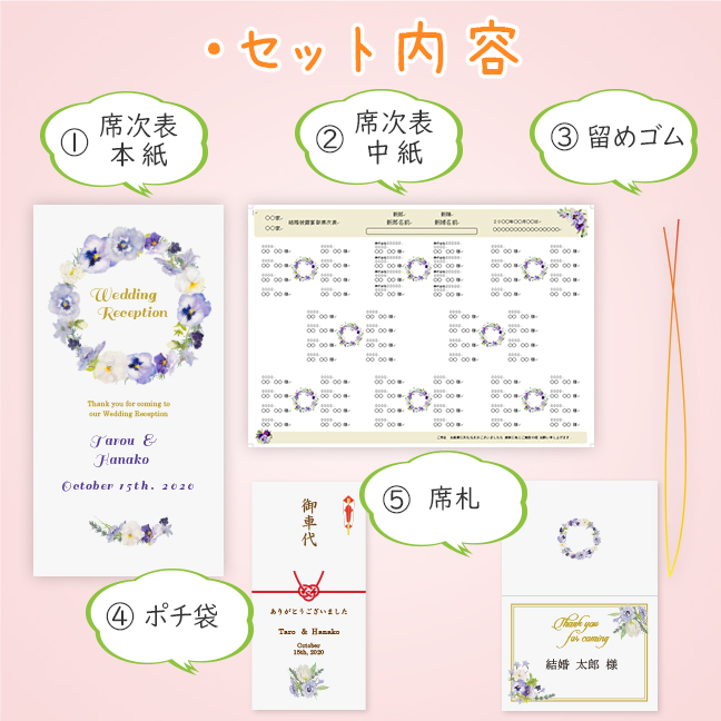 結婚式席次表席札のセット内容